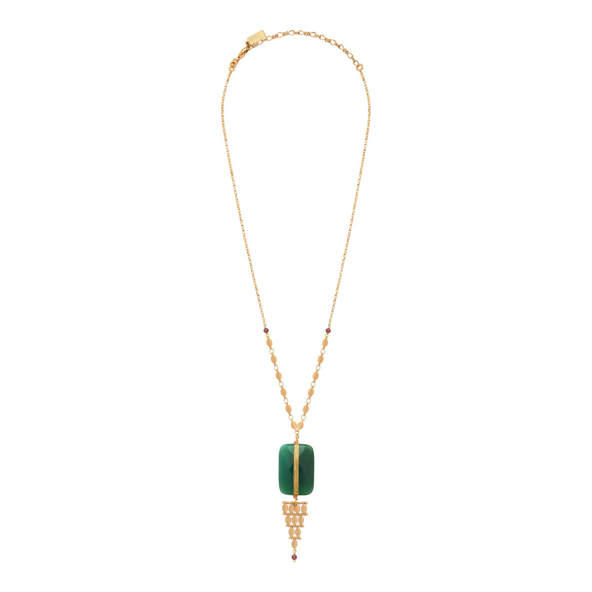 Collier pendentif réglable Babylone agate verte et maille bijou - vert Agate verte