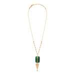 Collier pendentif réglable Babylone agate verte et maille bijou - vert Agate verte