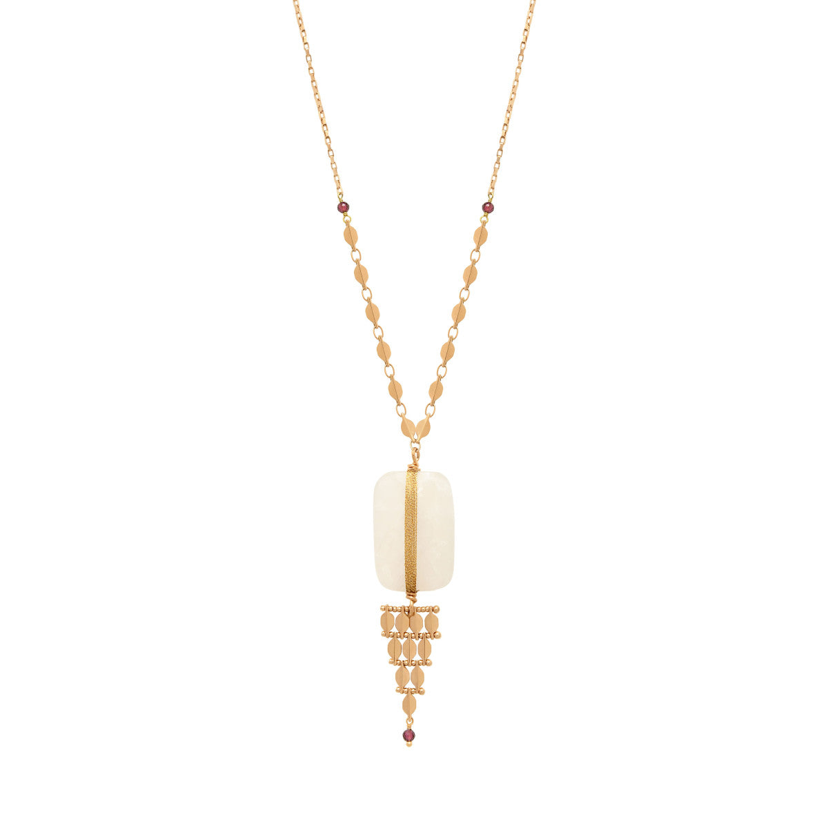 Collier pendentif réglable Babylone cristal de roche et maille bijou - blanc Cristal
