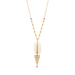 Collier pendentif réglable Babylone cristal de roche et maille bijou - blanc Cristal