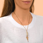 Collier pendentif réglable Babylone cristal de roche et maille bijou - blanc Cristal