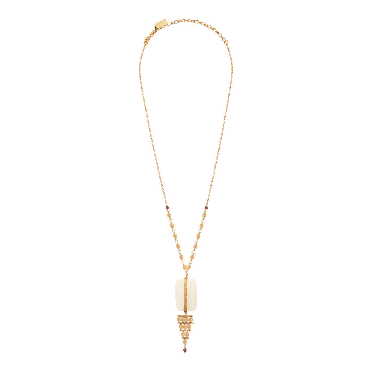 Collier pendentif réglable Babylone cristal de roche et maille bijou - blanc Cristal