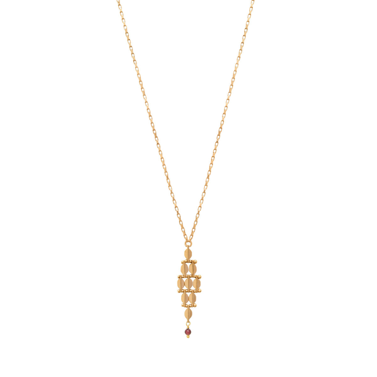 Petit collier pendentif réglable Babylone maille bijou et grenat - doré Dore
