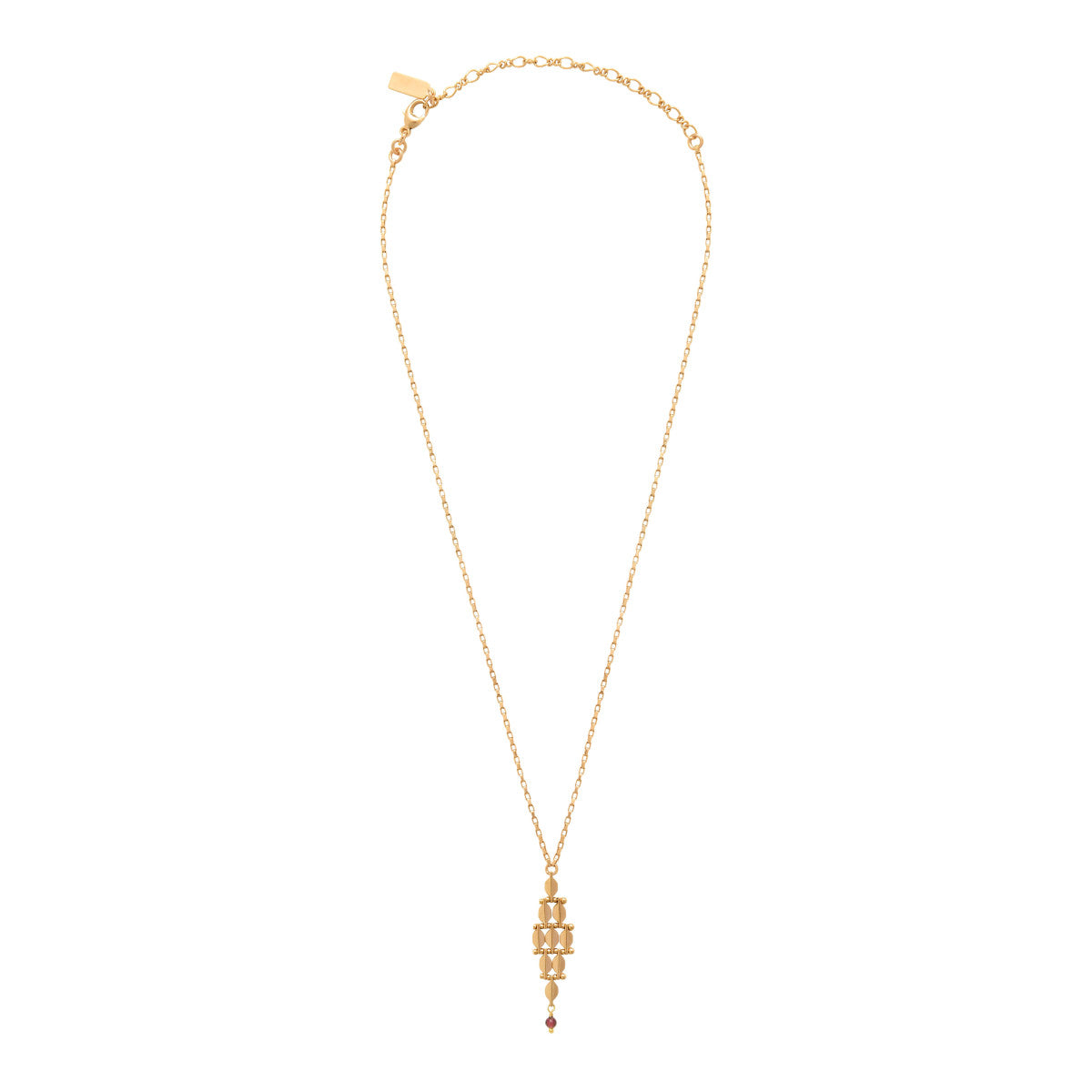 Petit collier pendentif réglable Babylone maille bijou et grenat - doré Dore