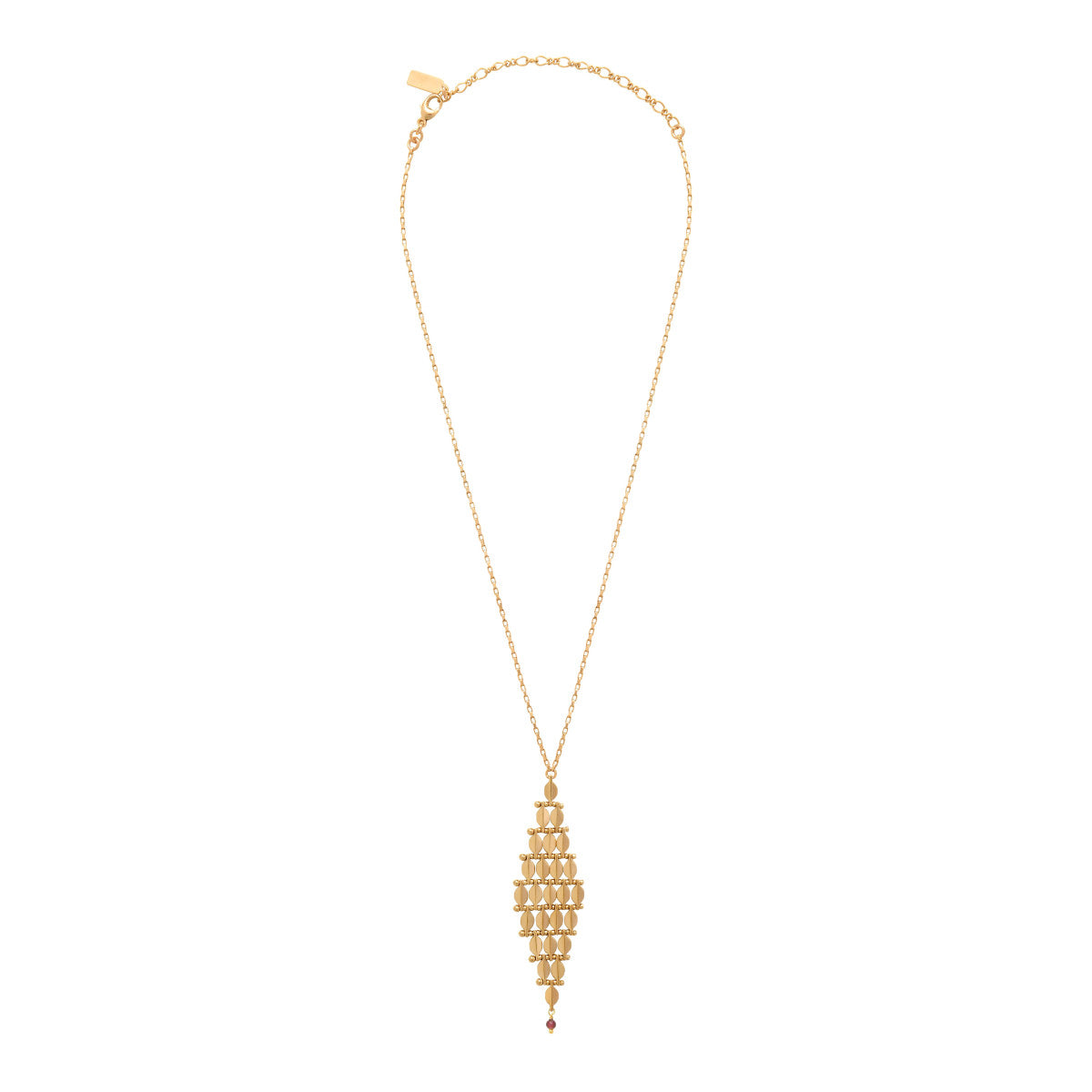 Collier pendentif réglable Babylone maille bijou et grenat - doré Dore