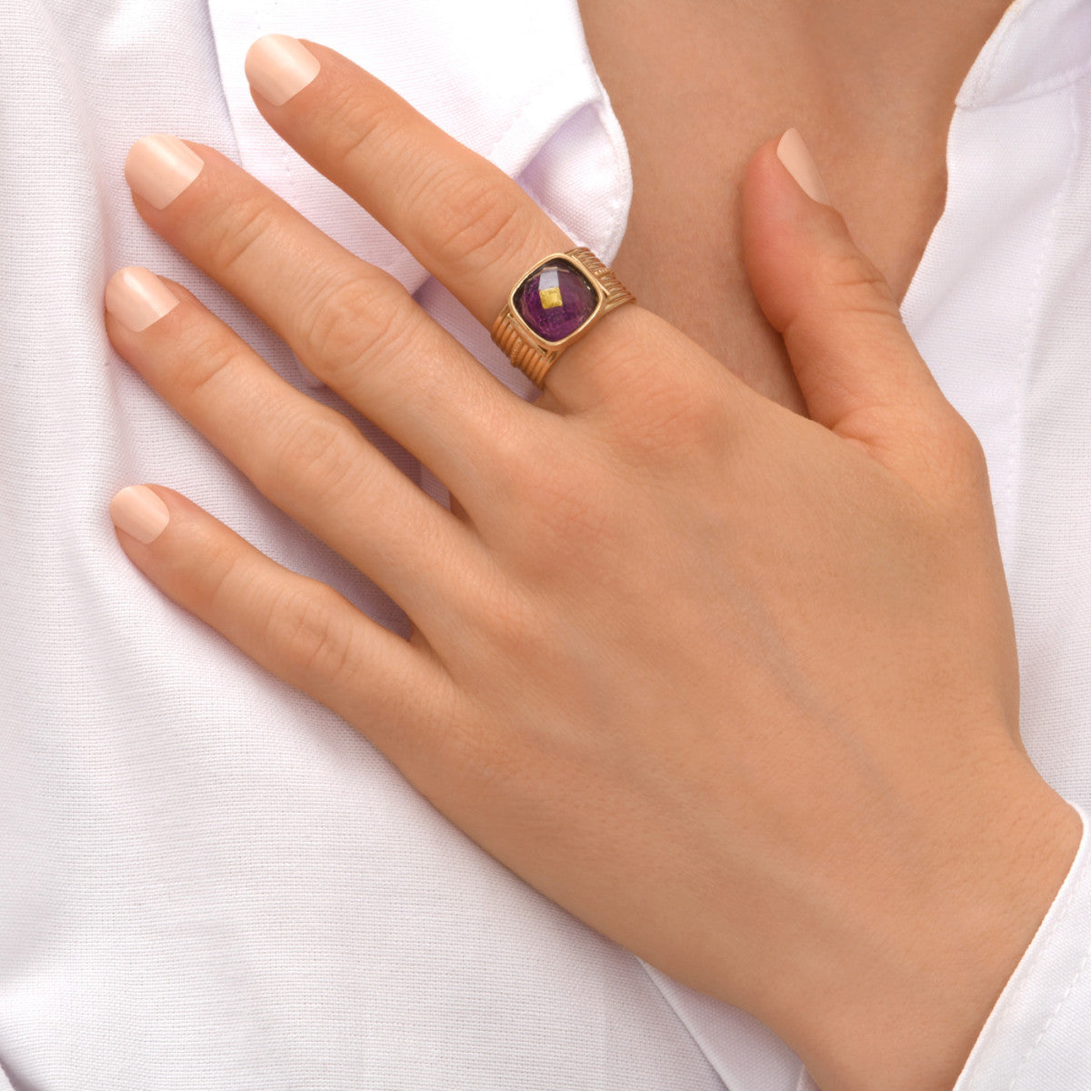 Bague ajustable Babylone cabochon d'améthyste - violet Amethyste