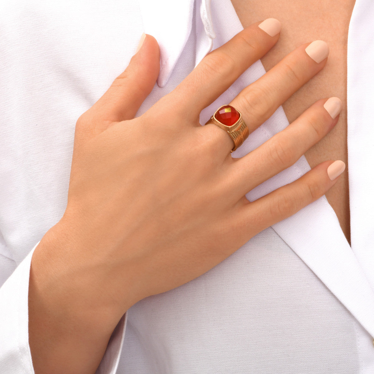Bague ajustable Babylone cabochon de cornaline - orange Cornaline