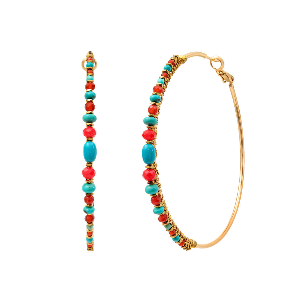 Maxi créoles Iancura pierres gemmes - turquoise et cornaline Turquoise cornaline