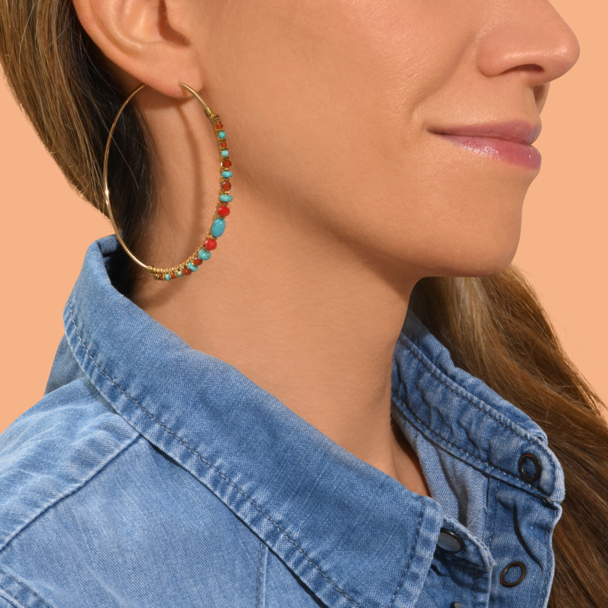 Maxi créoles Iancura pierres gemmes - turquoise et cornaline Turquoise cornaline
