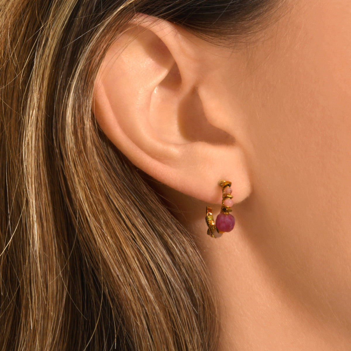 Mini créoles Iancura pierres gemmes Ø 1,5 cm - rose Rose