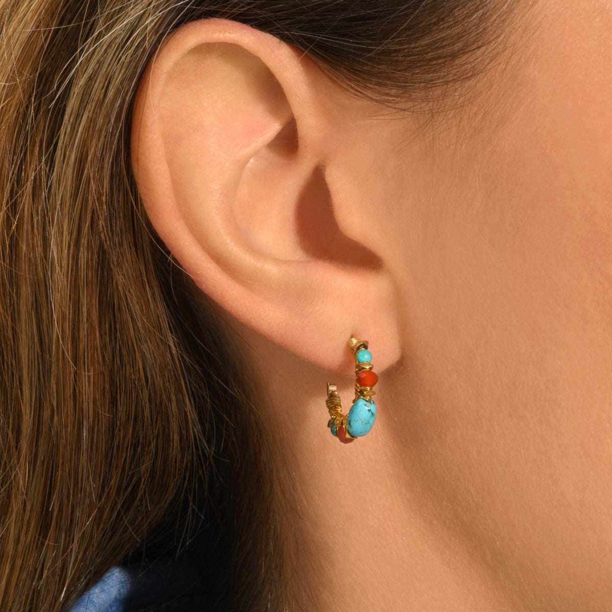 Mini créoles Iancura pierres gemmes - turquoise et cornaline Turquoise cornaline