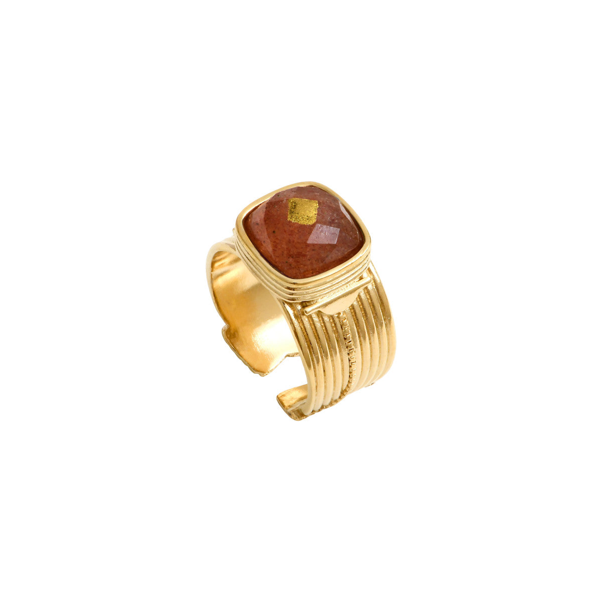 Bague ajustable Babylone cabochon de quartz - rose Strawberry quartz