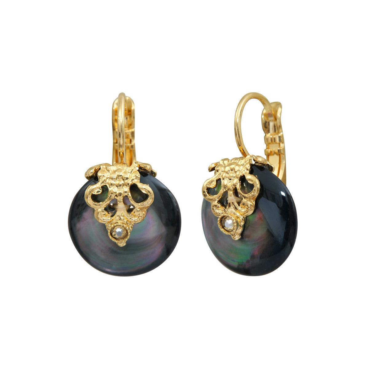 Boucles d'oreilles dormeuses Positano nacre grise cristal - gris Nacre grise