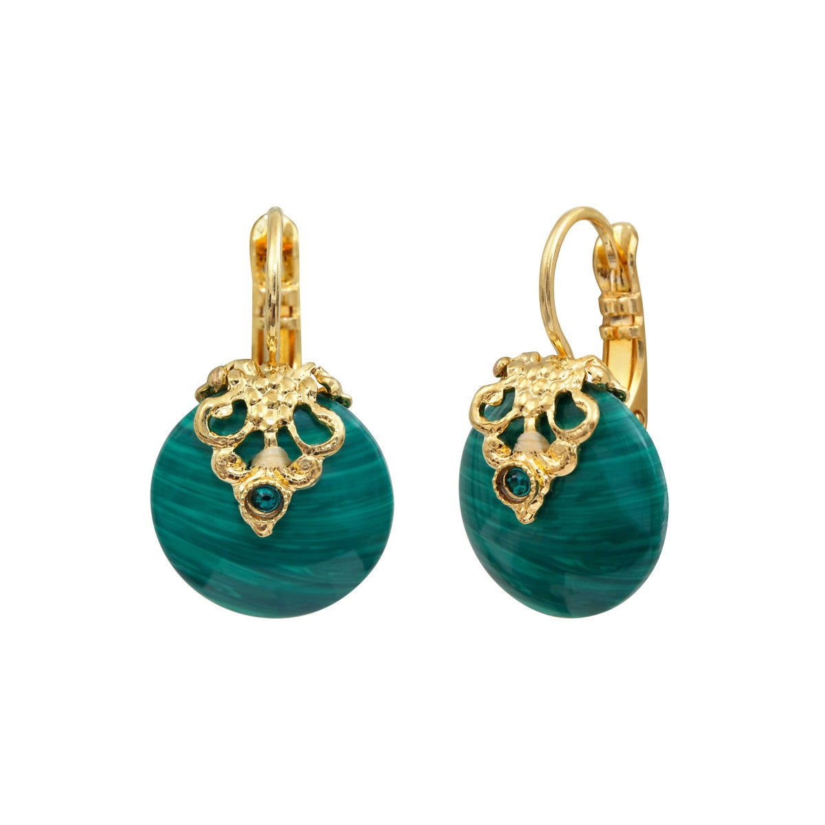 Boucles d'oreilles dormeuses Positano pierre effet malachite et cristal - vert Vert