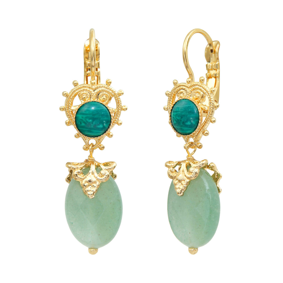 Boucles d'oreilles dormeuses Positano aventurine et cabochon - vert Vert