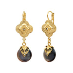 Boucles d'oreilles dormeuses Positano nacre grise teintée et cristaux - gris Nacre grise