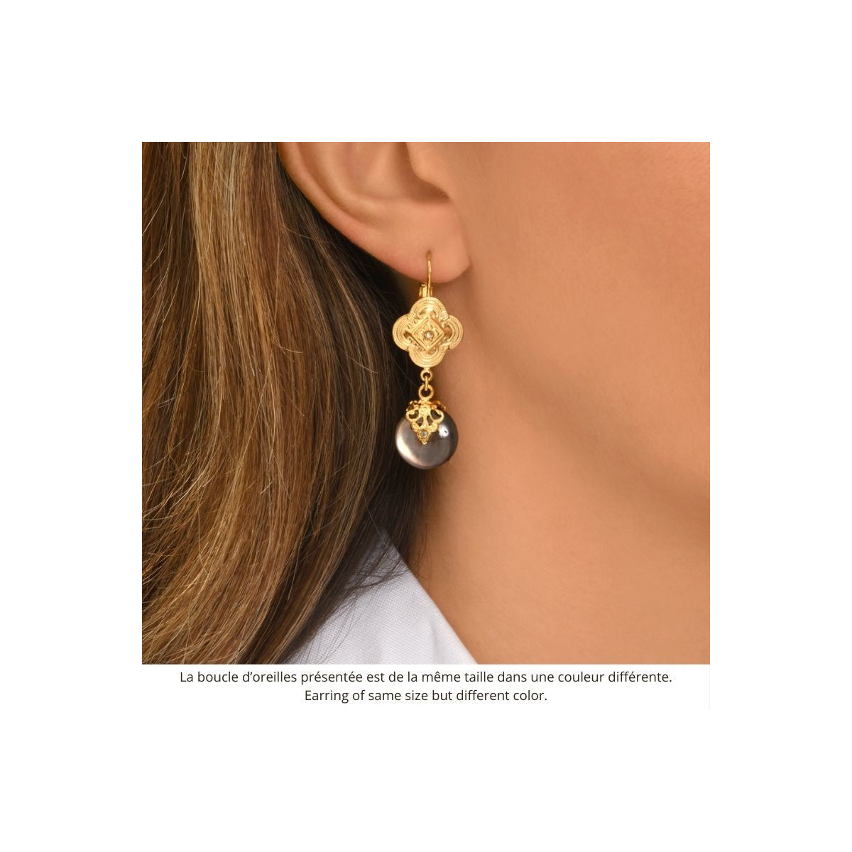 Boucles d'oreilles dormeuses Positano nacre blanche et cristaux - blanc Nacre blanche