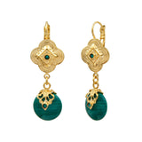 Boucles d'oreilles dormeuses Positano pierre effet malachite et cristaux - vert Vert