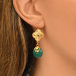 Boucles d'oreilles dormeuses Positano pierre effet malachite et cristaux - vert Vert