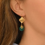 Boucles d'oreilles dormeuses Positano pierre effet malachite et cristaux - vert Vert
