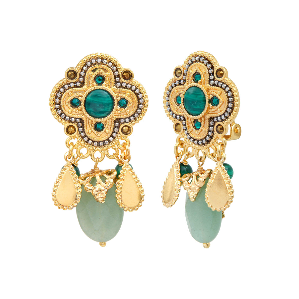 Boucles d'oreilles clips Positano pierre et cabochon nacré - vert Vert
