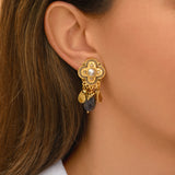 Boucles d'oreilles clips Positano labradorite et cabochon nacré - gris Nacre grise