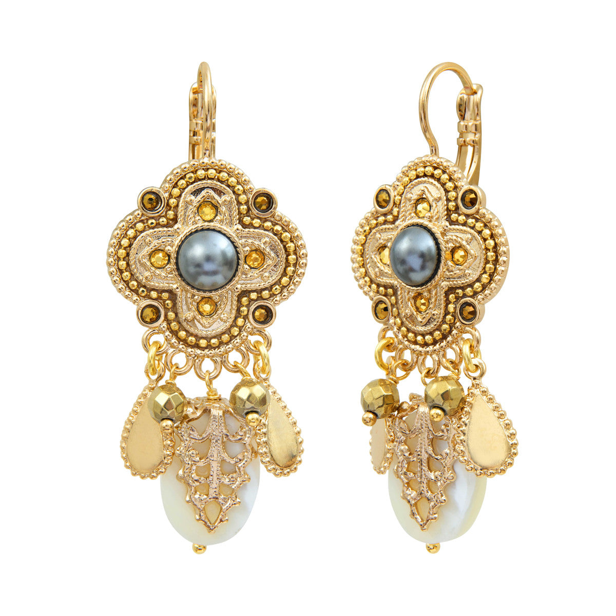 Boucles d'oreilles dormeuses Positano nacre et cabochon nacré - blanc Nacre blanche