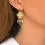 Boucles d'oreilles dormeuses Positano labradorite et cabochon nacré - gris Nacre grise