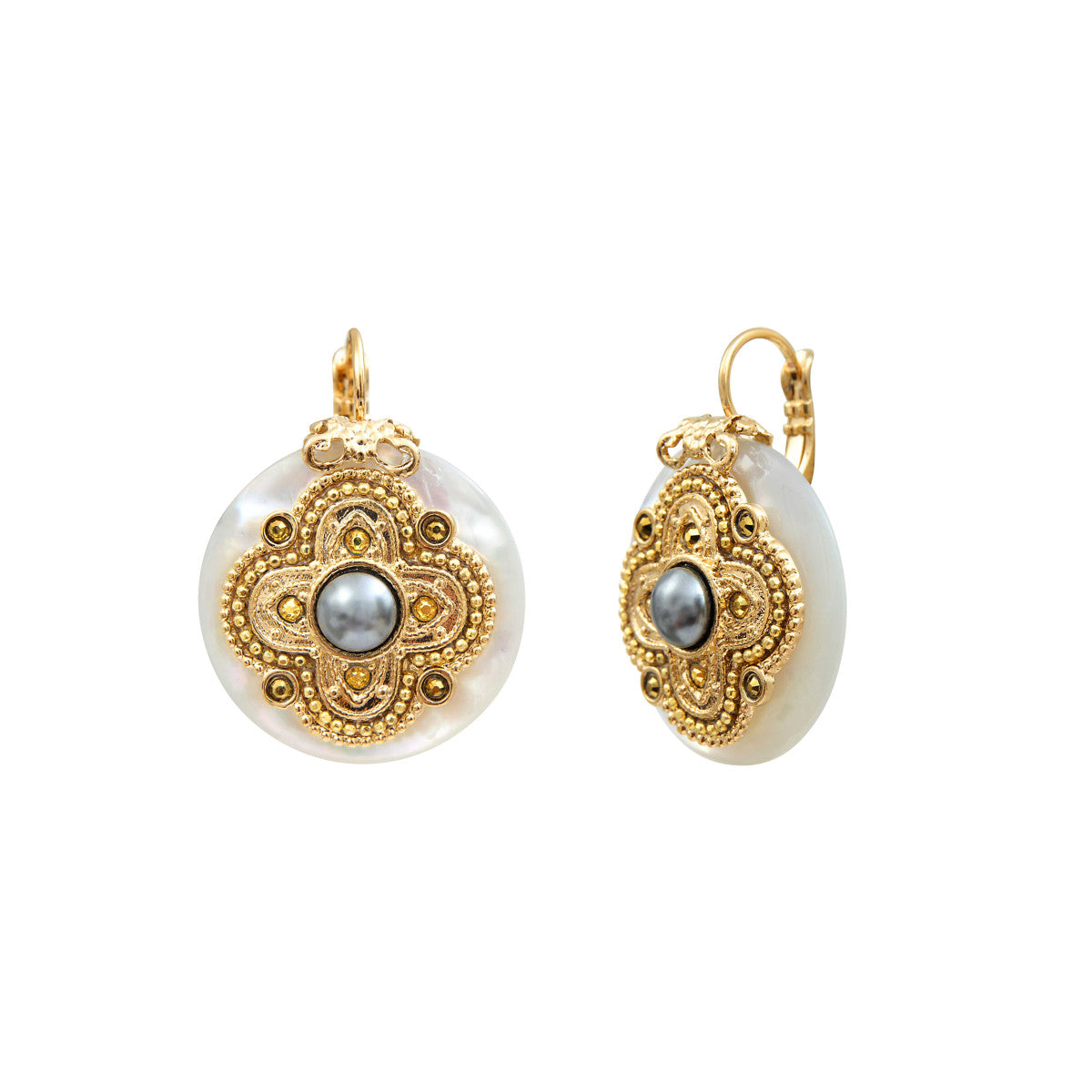 Boucles d'oreilles dormeuses Positano nacre blanche et cabochon nacré - blanc Nacre blanche