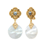Boucles d'oreilles clips pendantes Positano nacre et cabochon nacré - blanc Nacre blanche