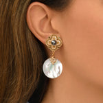 Boucles d'oreilles clips pendantes Positano nacre et cabochon nacré - blanc Nacre blanche