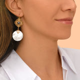 Boucles d'oreilles dormeuses pendantes Positano nacre et cabochon nacré - blanc Nacre blanche