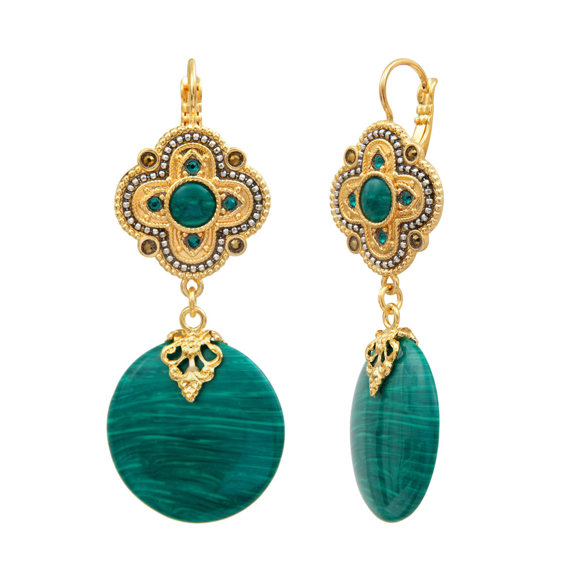 Boucles d'oreilles dormeuses pendantes Positano pierre effet malachite - vert Vert