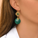 Boucles d'oreilles dormeuses pendantes Positano pierre effet malachite - vert Vert