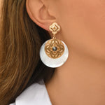 Boucles d'oreilles clips Positano nacre cristaux et cabochon nacré - blanc Nacre blanche