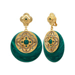 Boucles d'oreilles clips Positano cristaux et pierre façon malachite - vert Vert
