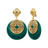 Boucles d'oreilles clips Positano cristaux et pierre façon malachite - vert Vert