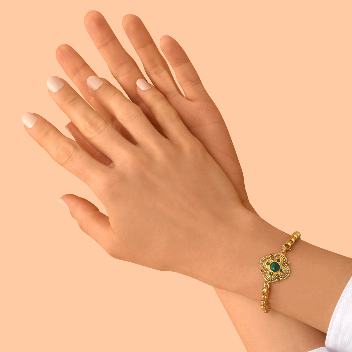 Bracelet chaîne réglable Positano pierre effet malachite et cristaux - vert Vert