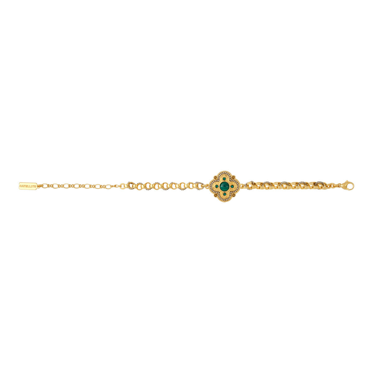 Bracelet chaîne réglable Positano pierre effet malachite et cristaux - vert Vert