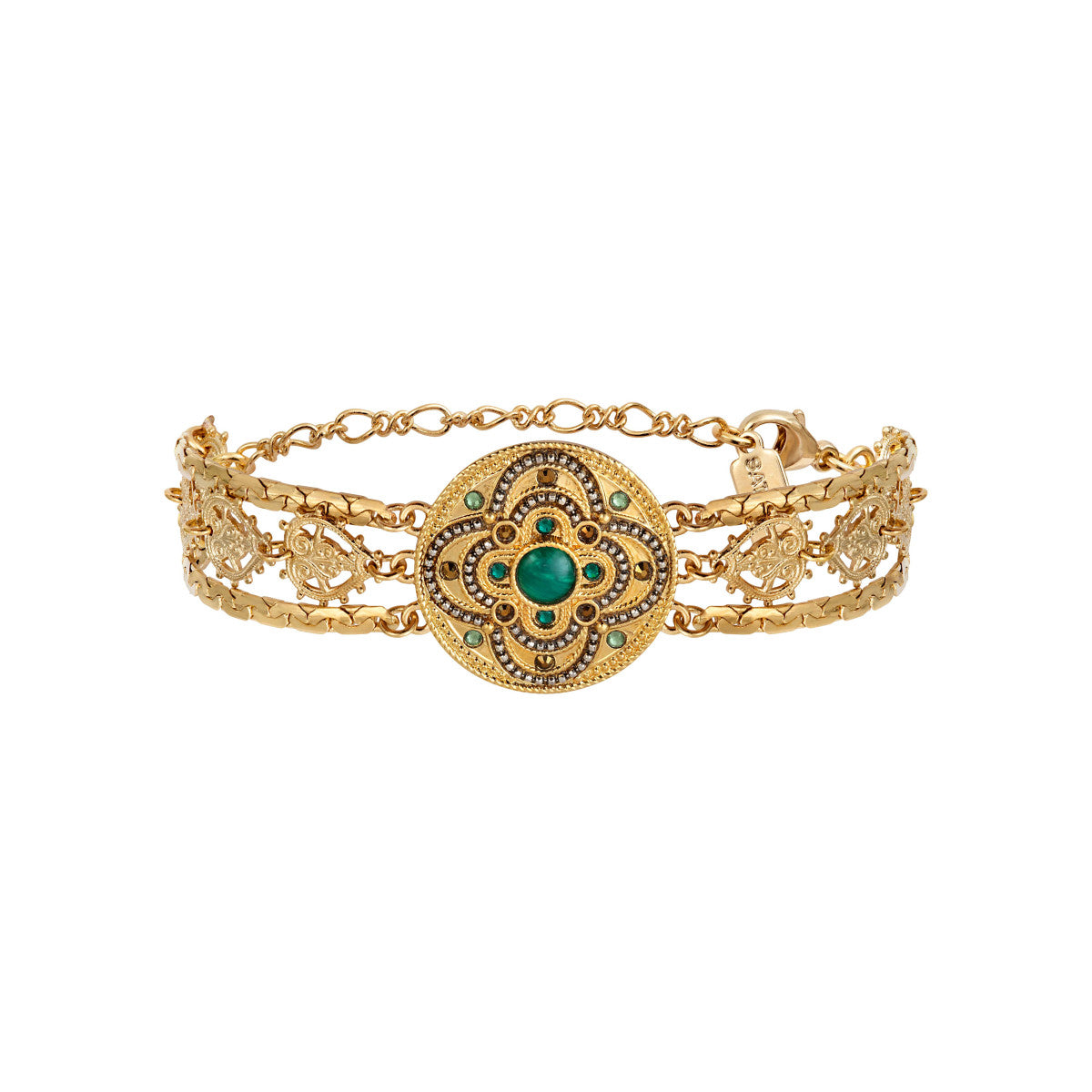 Bracelet manchette réglable Positano triple rang façon malachite cristaux - vert Vert