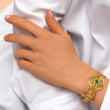 Bracelet manchette réglable Positano triple rang façon malachite cristaux - vert Vert