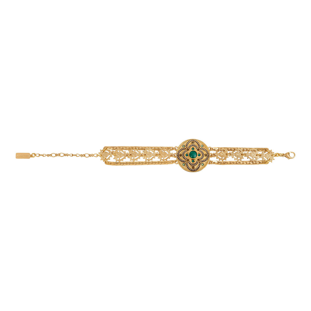 Bracelet manchette réglable Positano triple rang façon malachite cristaux - vert Vert