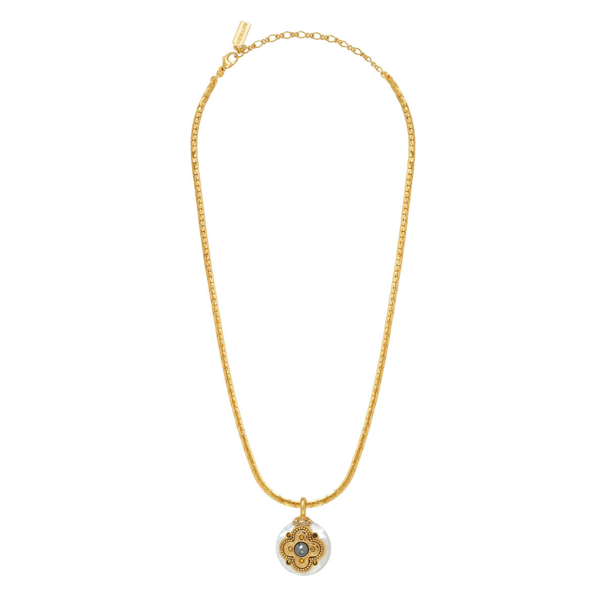 Collier pendentif Positano maille haricot et médaille en nacre - blanc Nacre blanche