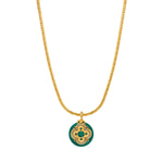Collier pendentif Positano maille haricot et médaille façon malachite - vert Vert