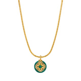 Collier pendentif Positano maille haricot et médaille façon malachite - vert Vert