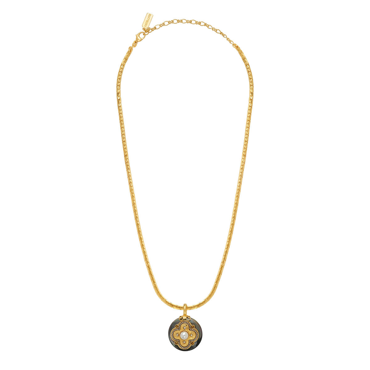 Collier pendentif Positano maille haricot et médaille en nacre - gris Nacre grise