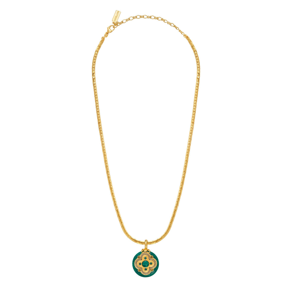 Collier pendentif Positano maille haricot et médaille façon malachite - vert Vert