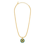 Collier pendentif Positano maille haricot et médaille façon malachite - vert Vert
