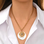 Collier chaîne Positano maille bijou médaille nacre et cabochon nacré - blanc Nacre blanche