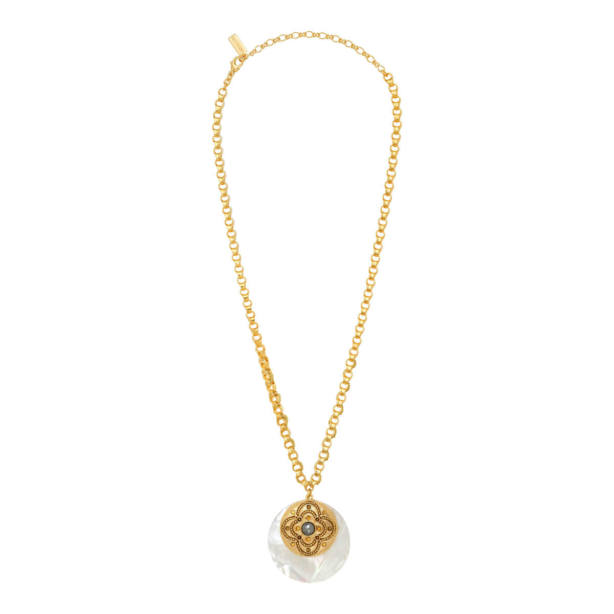 Collier chaîne Positano maille bijou médaille nacre et cabochon nacré - blanc Nacre blanche